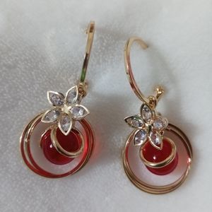 Hoop flower red gold color earrings